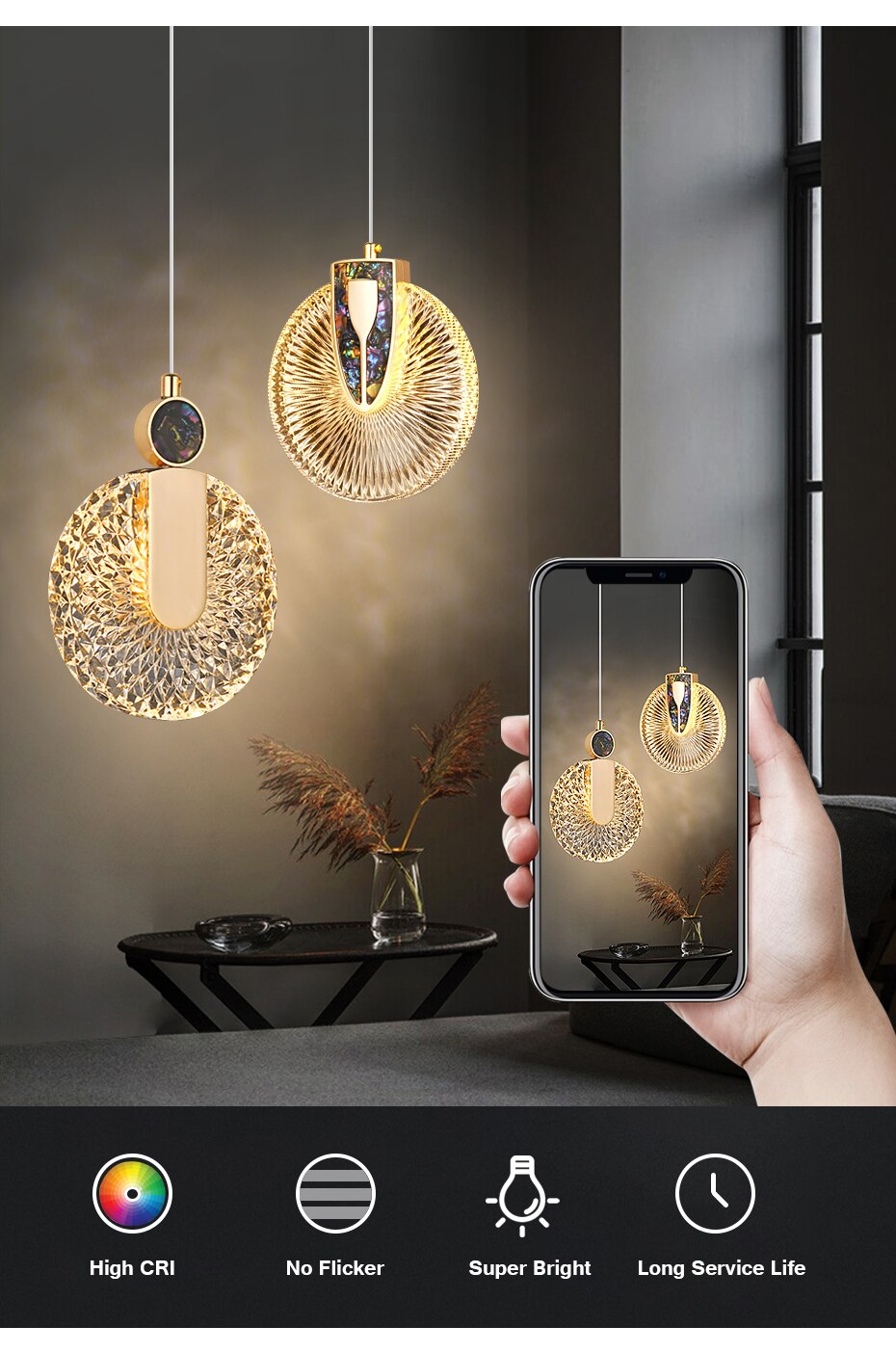 Aurelia Gold LED Krystal Rund Pendelophæng | Lersk
