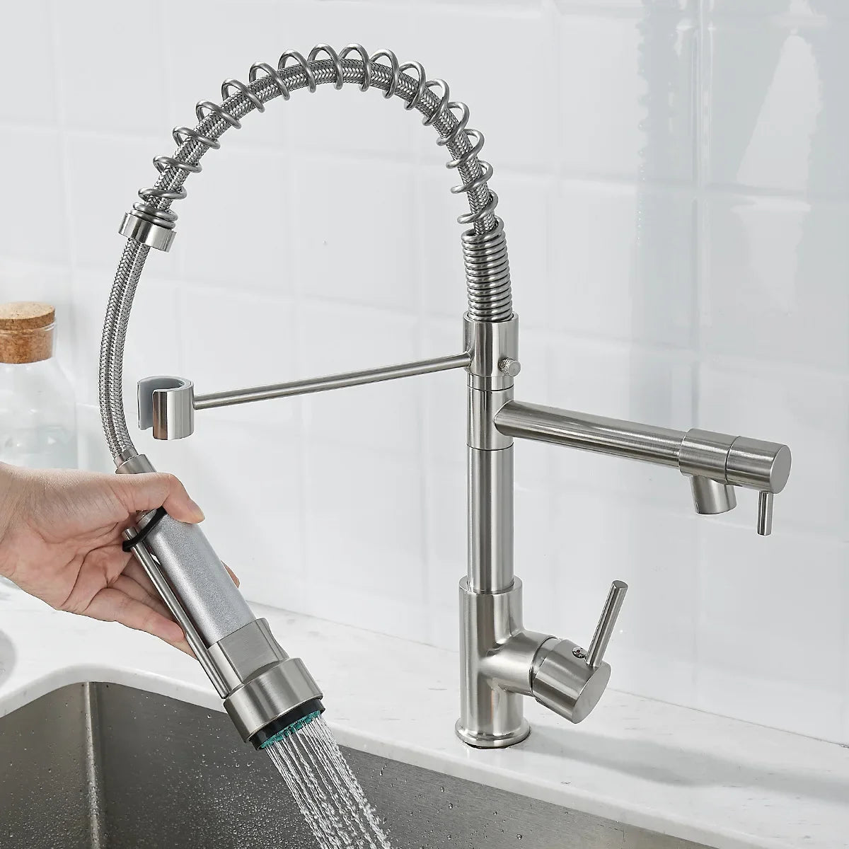 Verrova Dual Spout Kitchen Faucet In Black And Gold Finish