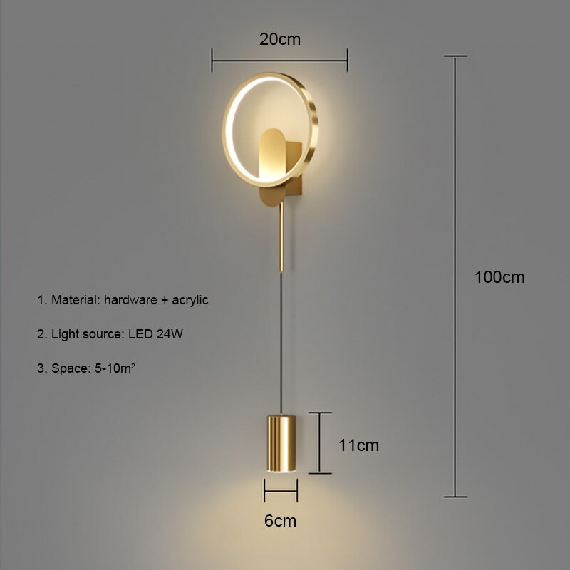 NovaGlow Nordic Gold Modern Wall Light with 24W LED | Lersk
