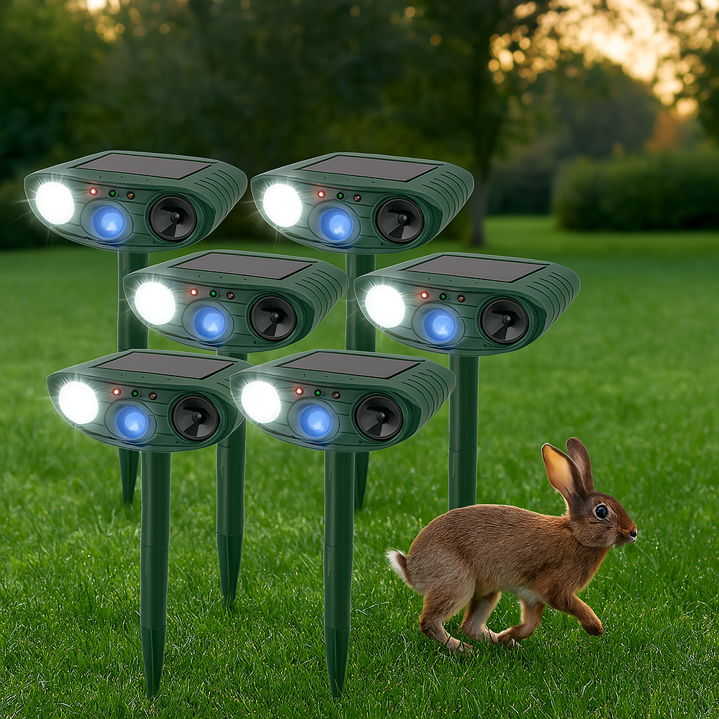 GardenGuard Solarny Ultradźwiękowy Odstraszacz Królików z Migającym Światłem | Lersk