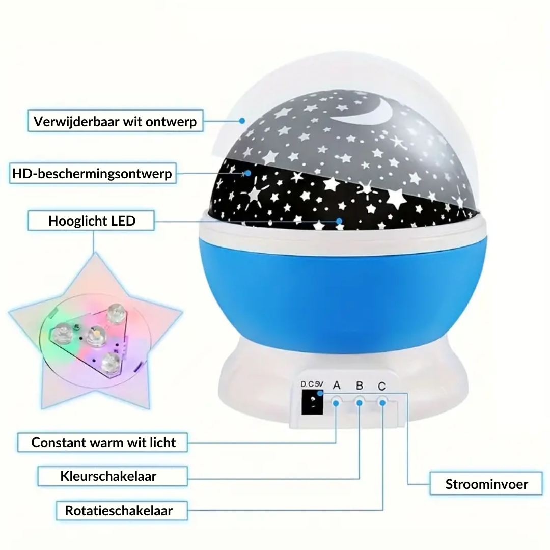 AstraGlow Stjernehimmel Projektor Natlampe til Børneværelse | Lersk