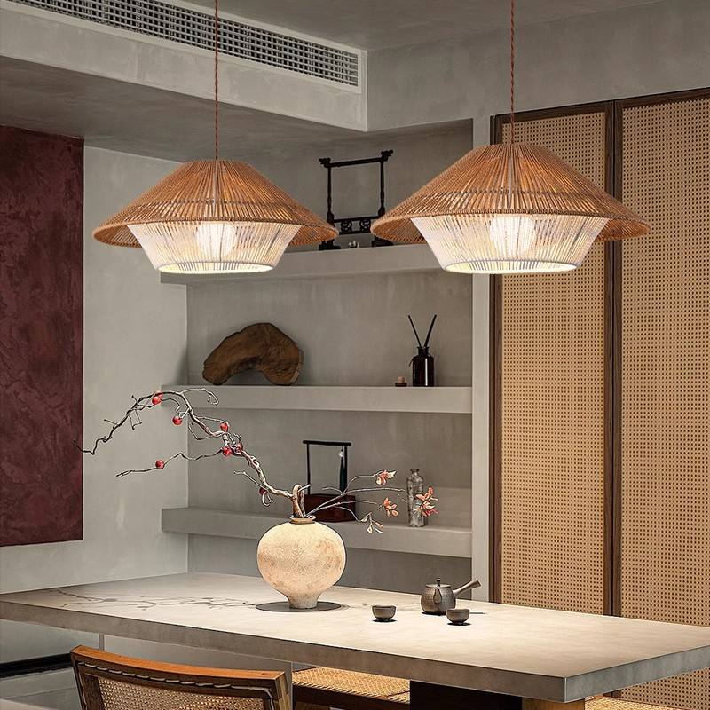 Lampada a sospensione Kairo Weave in vimini intrecciato a mano, stile giapponese boho per illuminazione sala da pranzo | Lersk