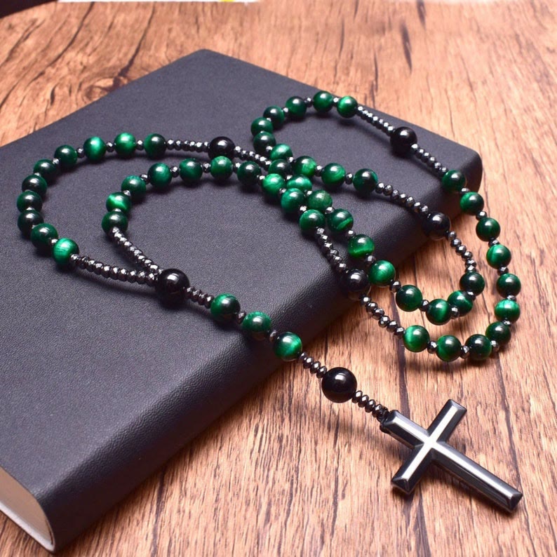 AstraVea Tiger Eye and Lapis Lazuli Rosary Necklace for Men | Lersk