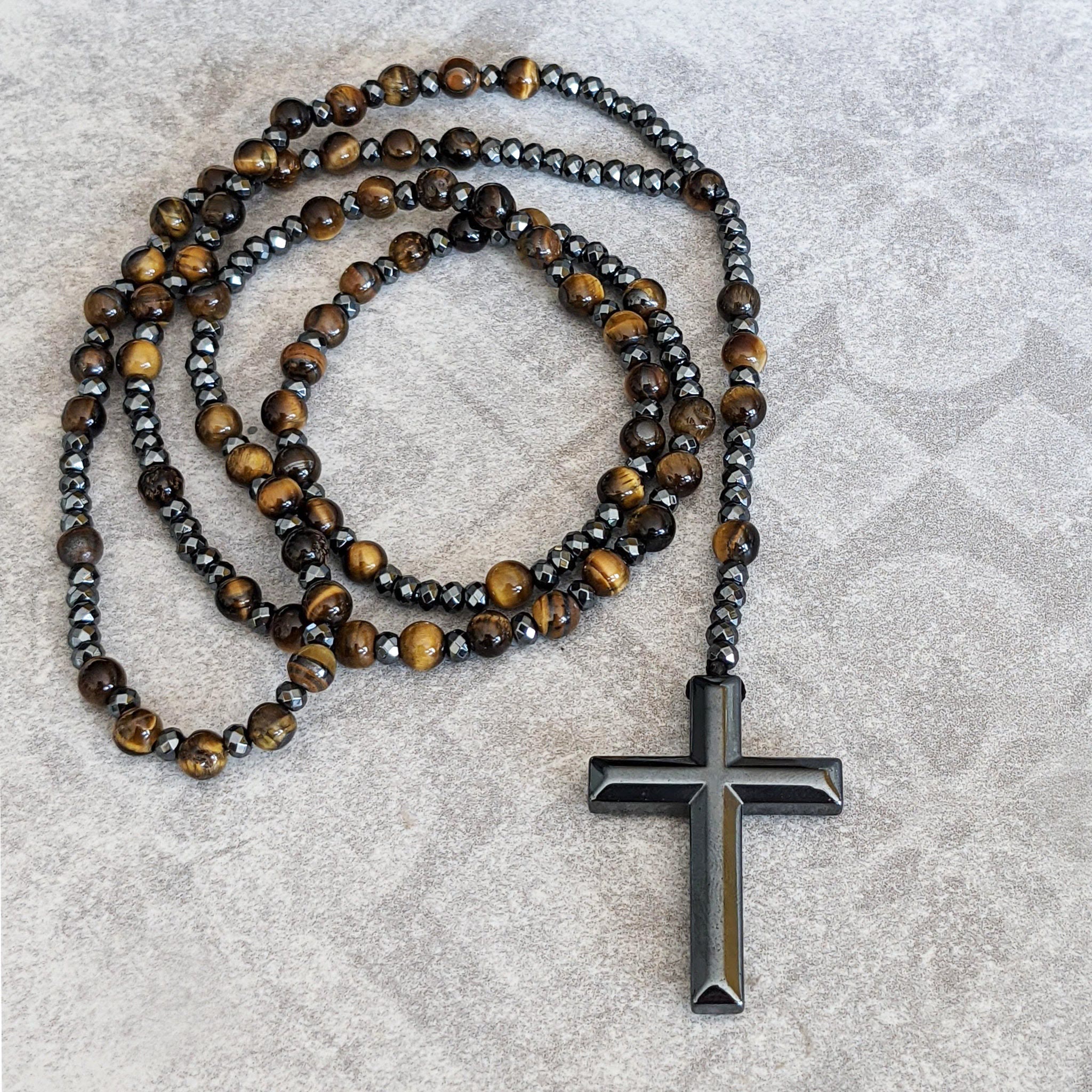 AstraVea Tiger Eye and Lapis Lazuli Rosary Necklace for Men | Lersk