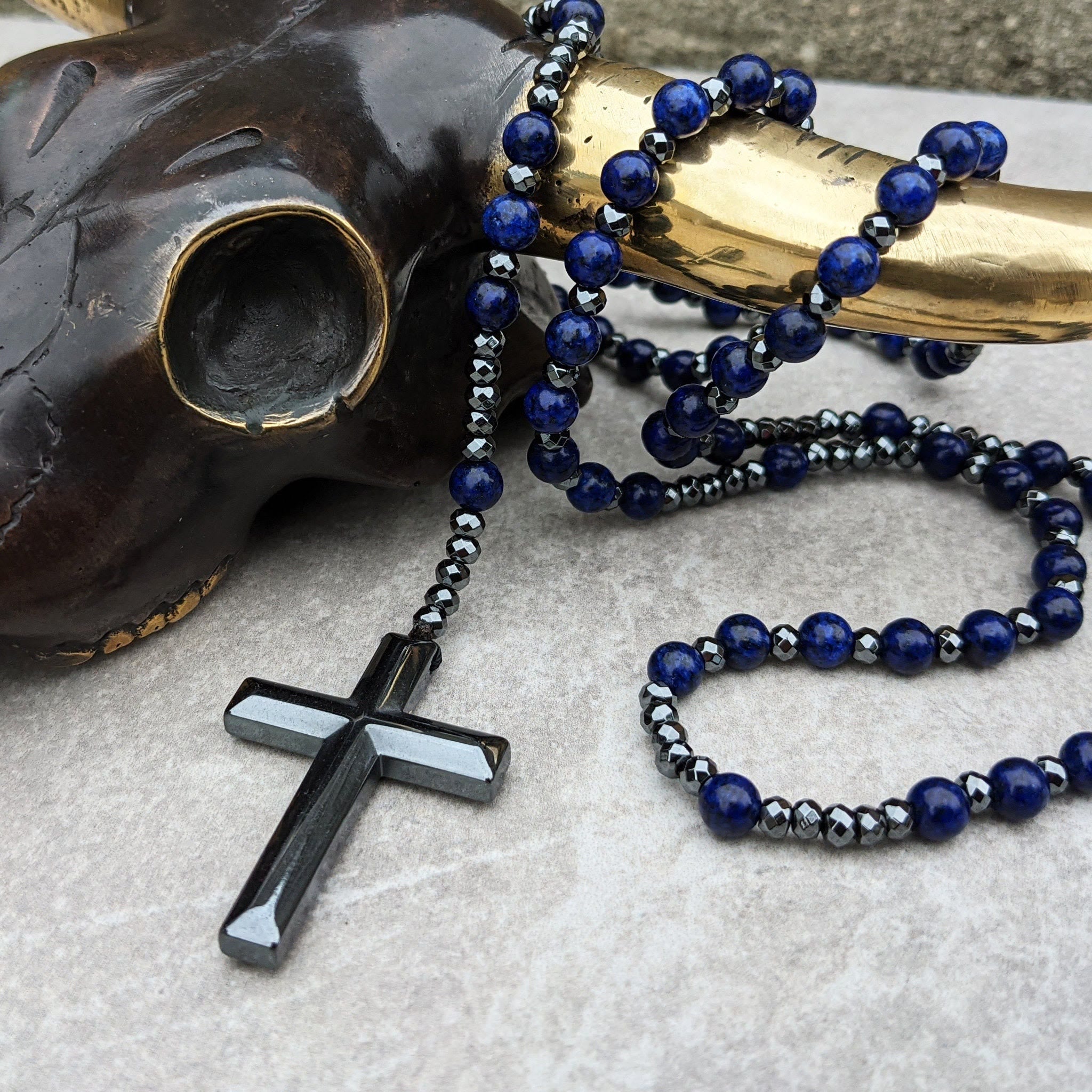 AstraVea Tiger Eye and Lapis Lazuli Rosary Necklace for Men | Lersk
