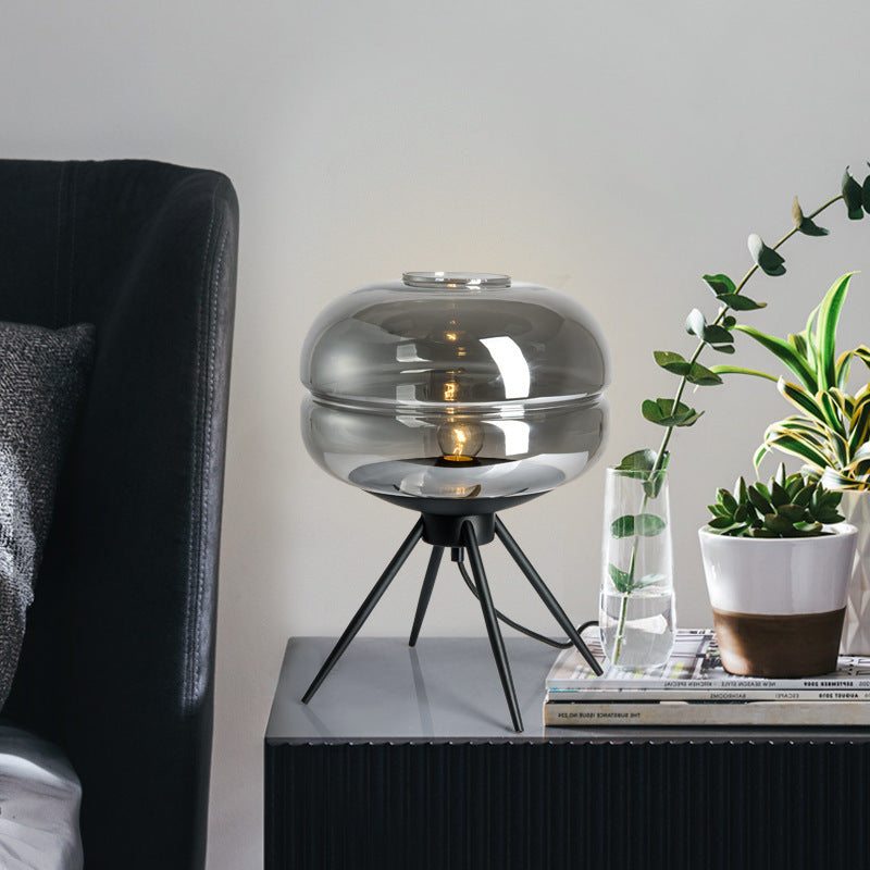 Lyra Smoked Glass Table Lamp With Modern Tripod Design | Lersk