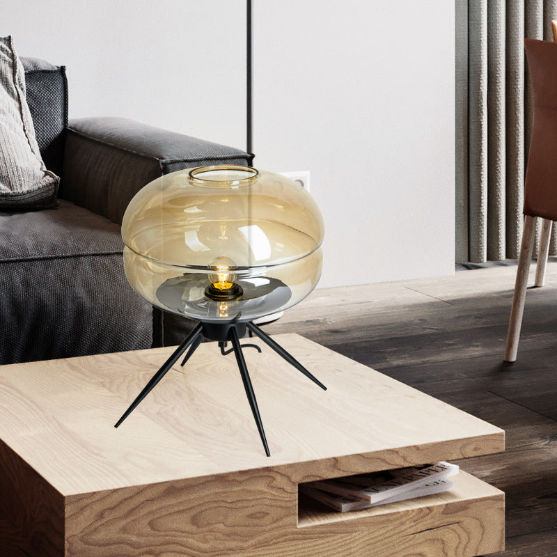 Lyra Smoked Glass Table Lamp With Modern Tripod Design | Lersk