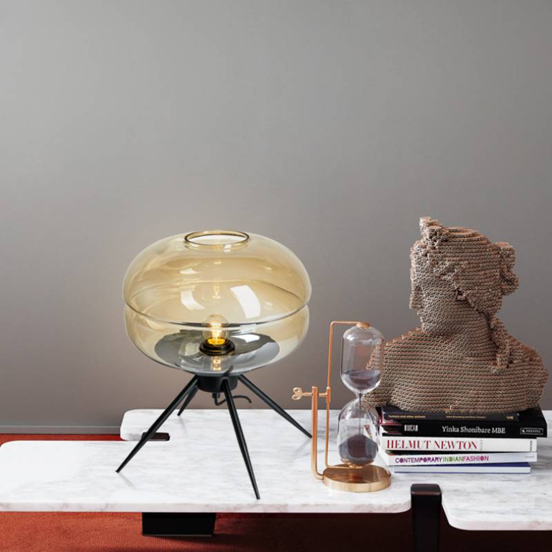 Lyra Smoked Glass Table Lamp With Modern Tripod Design | Lersk