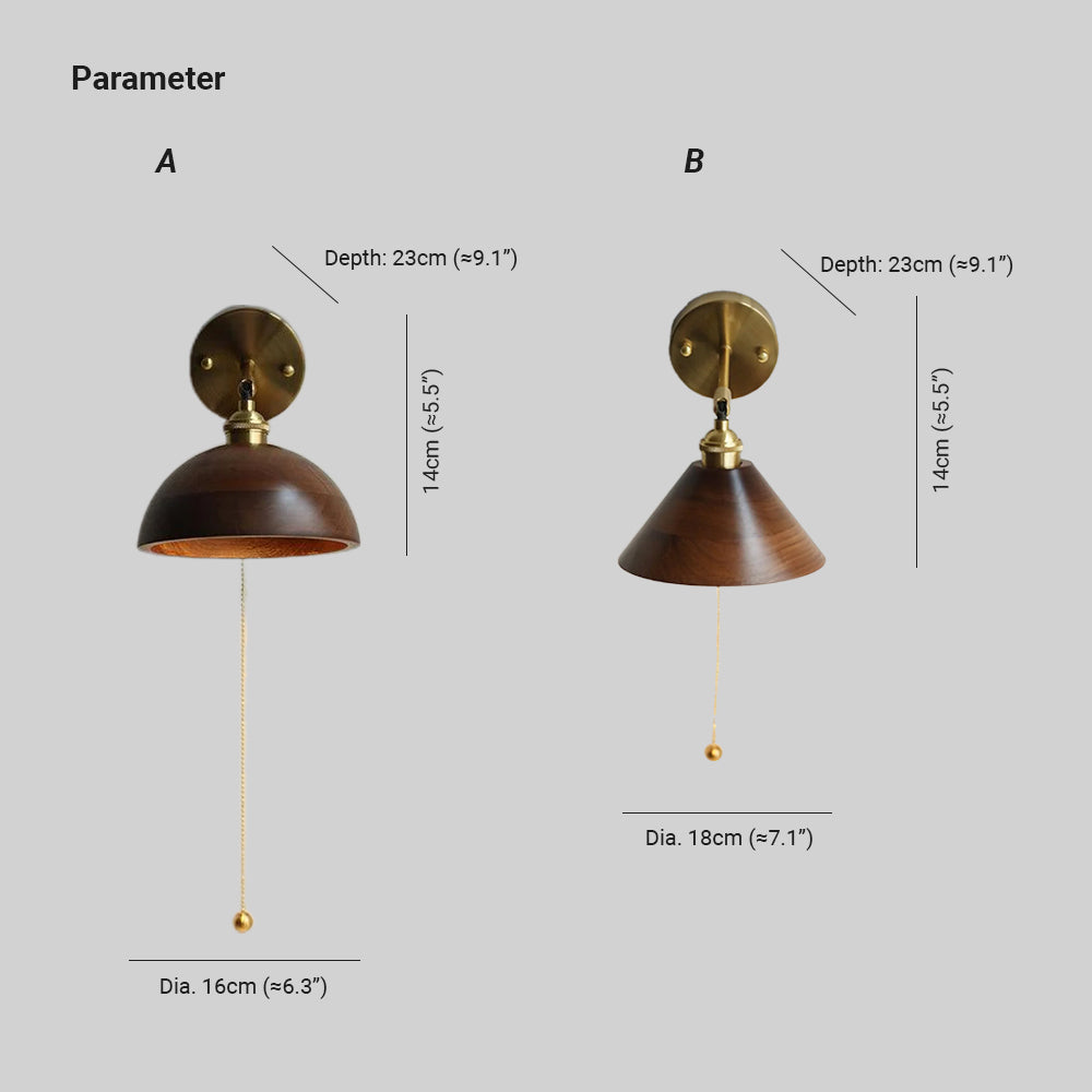 Aureo Vintage-Style Wood Wall Lamp with Pull Chain Switch | Lersk