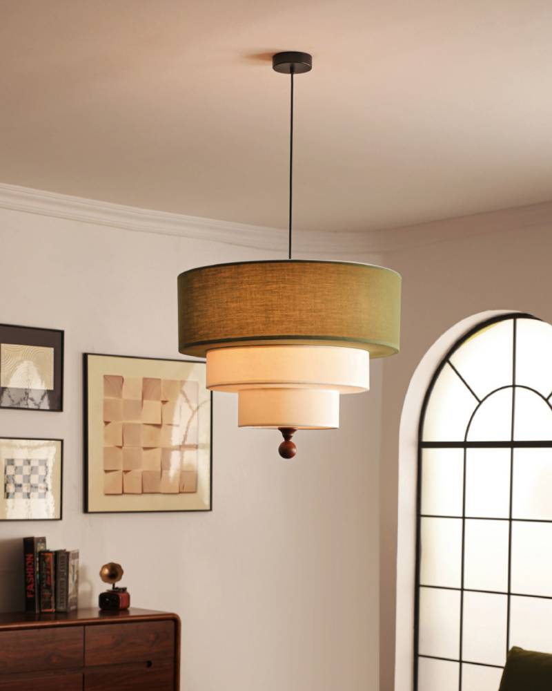 Layered Fabric Pendant Light Soft Ambient Drum Ceiling Fixture | Lersk