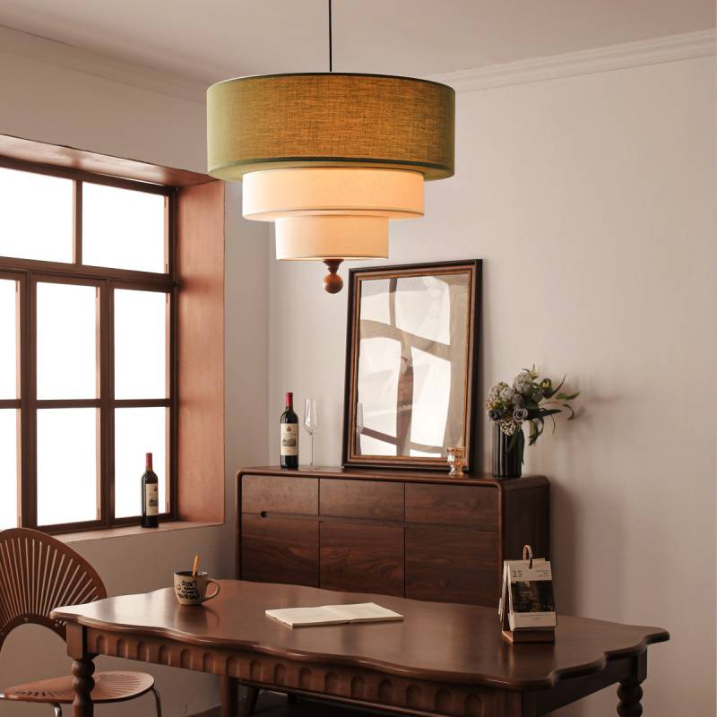 Layered Fabric Pendant Light Soft Ambient Drum Ceiling Fixture | Lersk