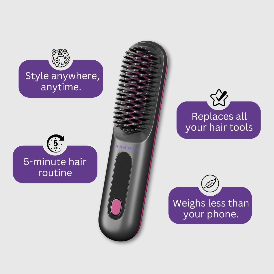 Cordless Portable Hair Straightener Brush with Ionic Technology & 3 Heat Settings | Lersk