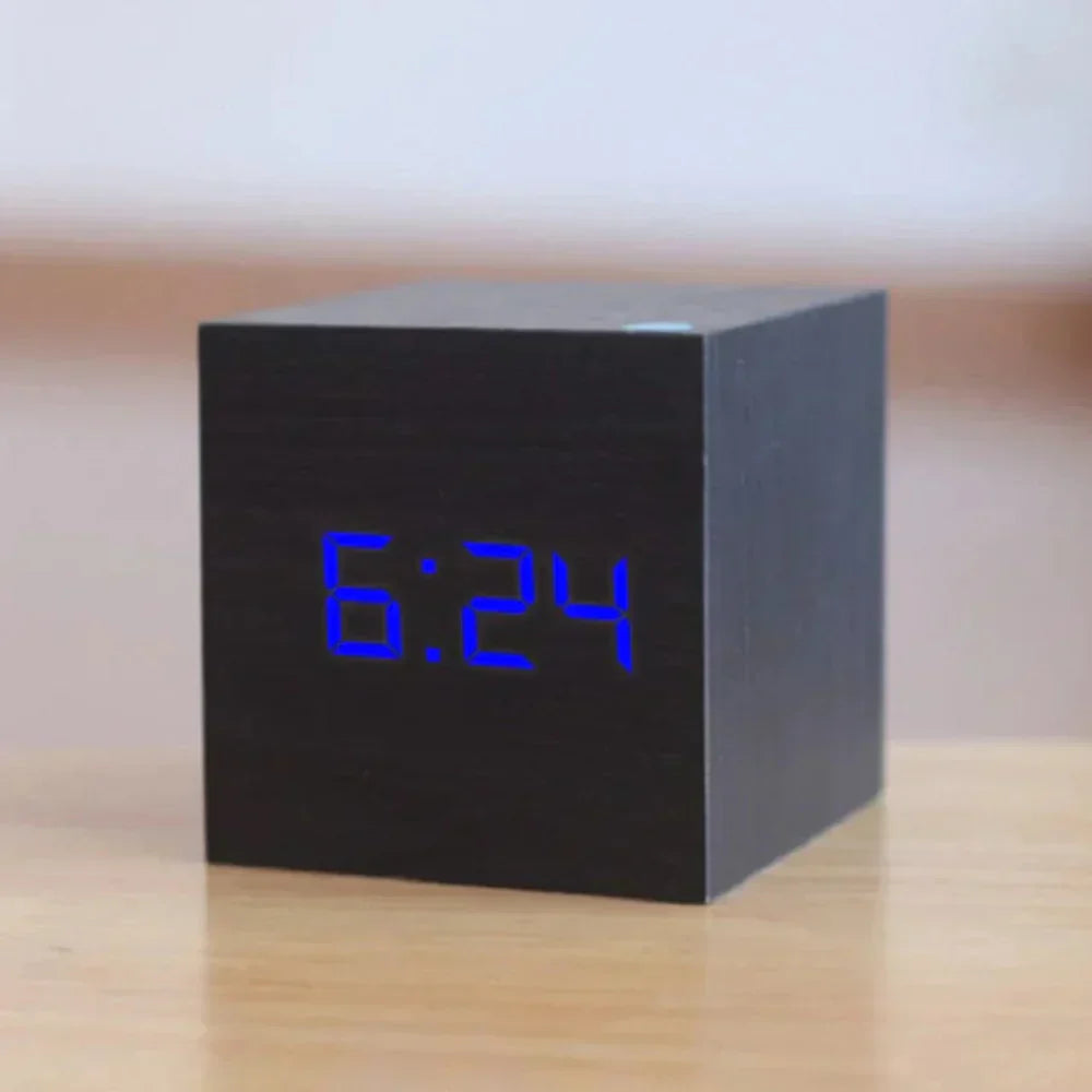 VerdiaCube Wooden LED Alarm Clock With Time Date And Temperature | Lersk