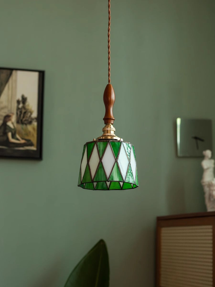 Retro szklana lampa wisząca z diamentowym wzorem | Lersk