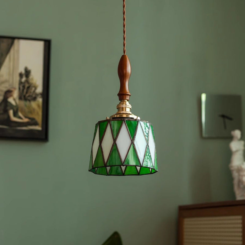 Retro szklana lampa wisząca z diamentowym wzorem | Lersk