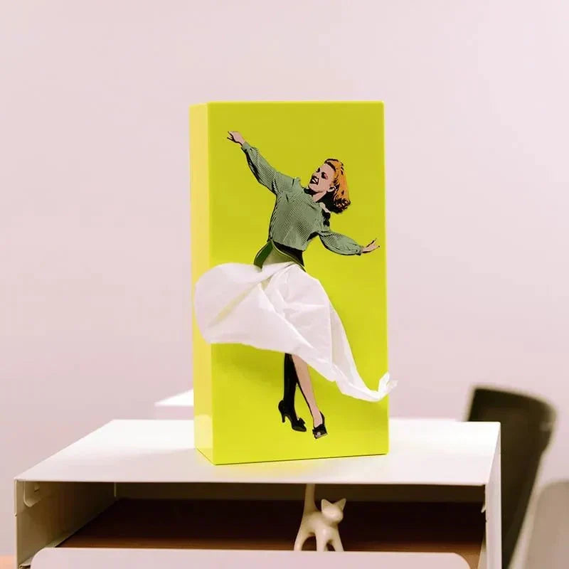 Kevara Keepsake | Wood Pin-Up Tissue Box With Vintage Dress Designs