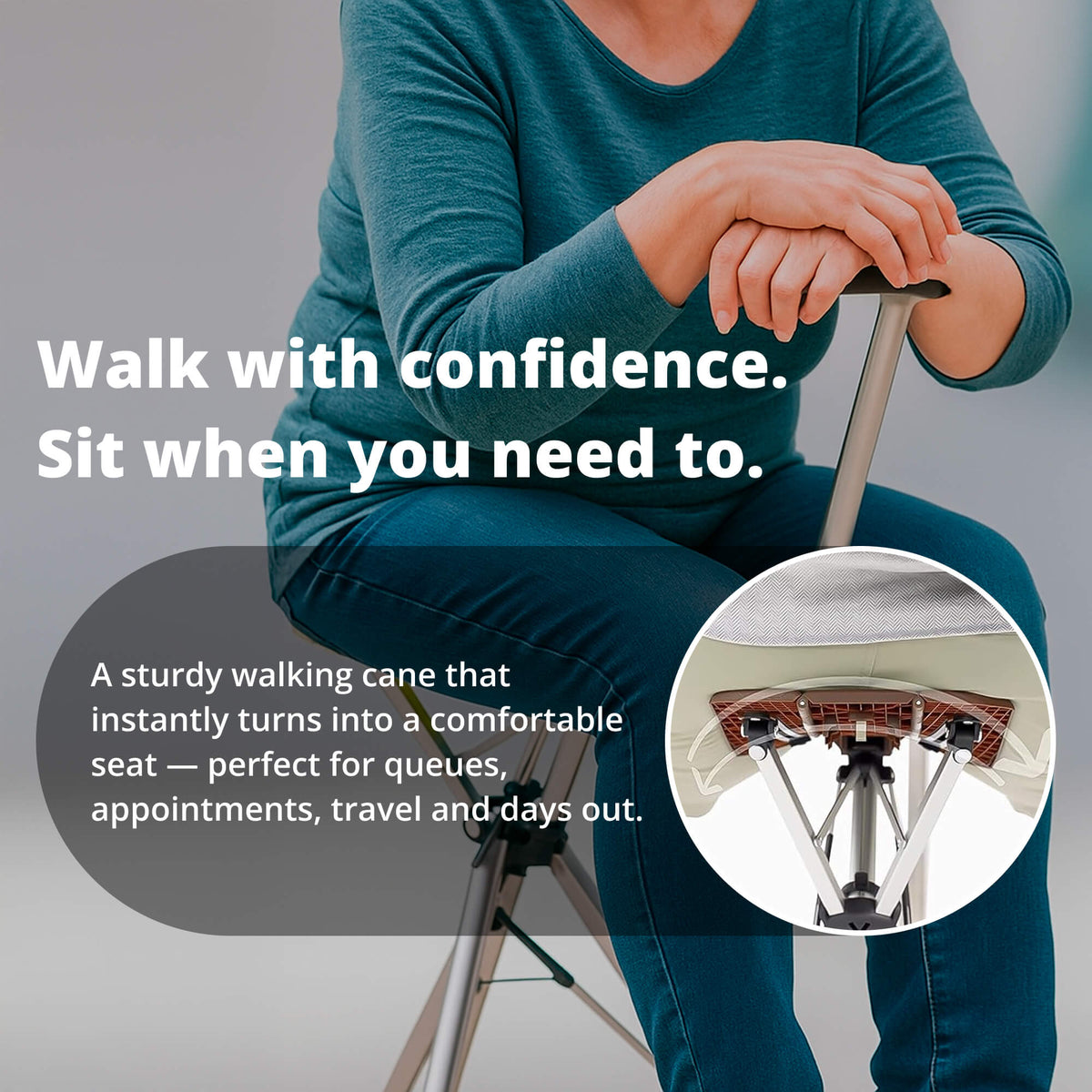 Walking Stick with Seat - Portable Folding Cane Chair for On-the-Go Comfort | Mobility Support