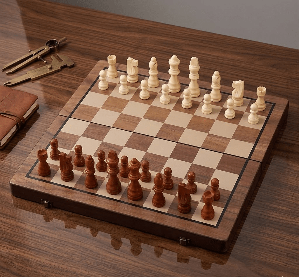 Jeu d'échecs en bois avec plateau de tournoi et pièces classiques | Lersk
