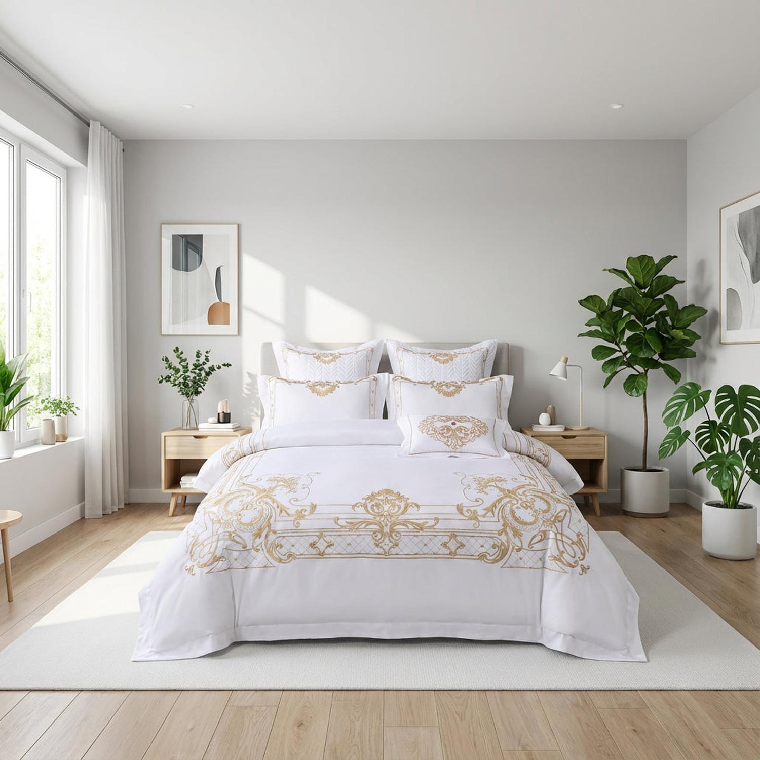 Ivory Crown Elegant Embroidered Duvet Cover Set For Bedroom | Lersk