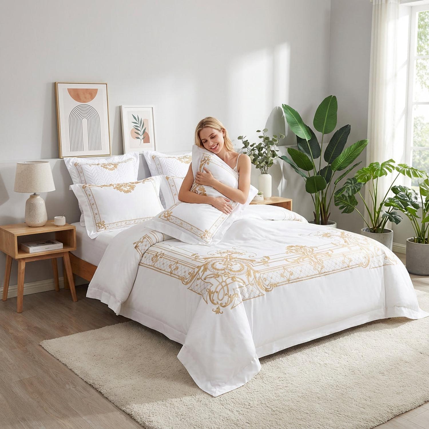Ivory Crown Elegant Embroidered Duvet Cover Set For Bedroom | Lersk