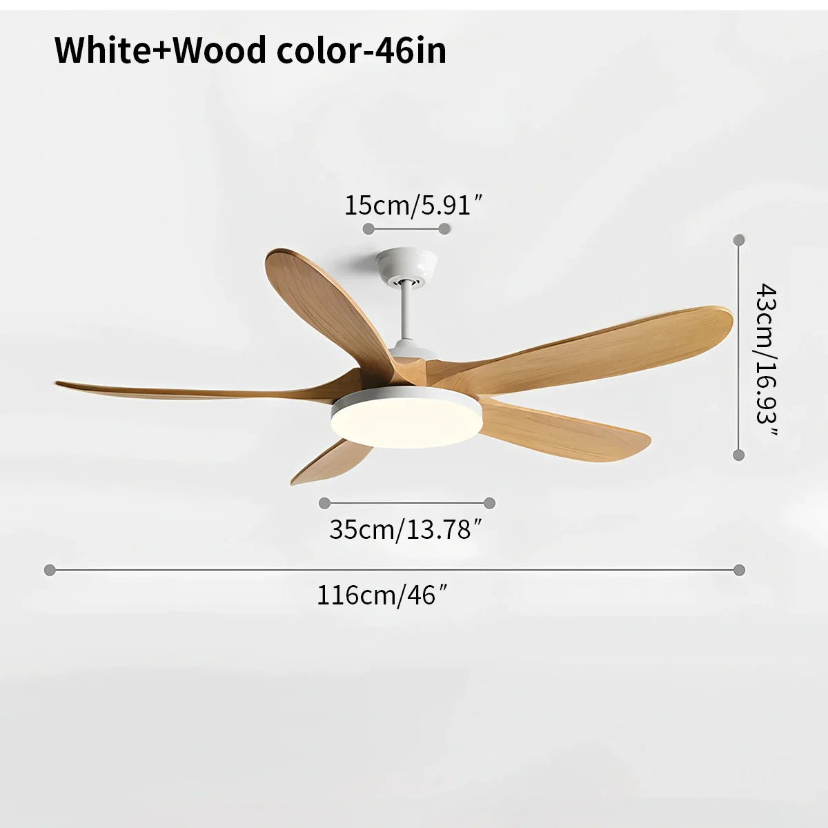 Ventilador de techo de madera de 5 hojas con luz | Lersk