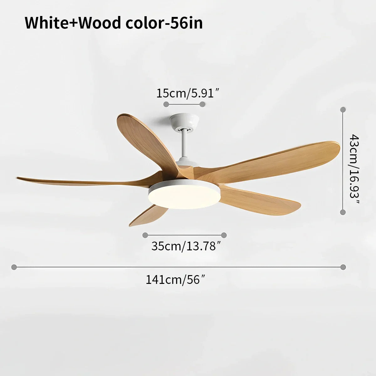 Ventilador de techo de madera de 5 hojas con luz | Lersk
