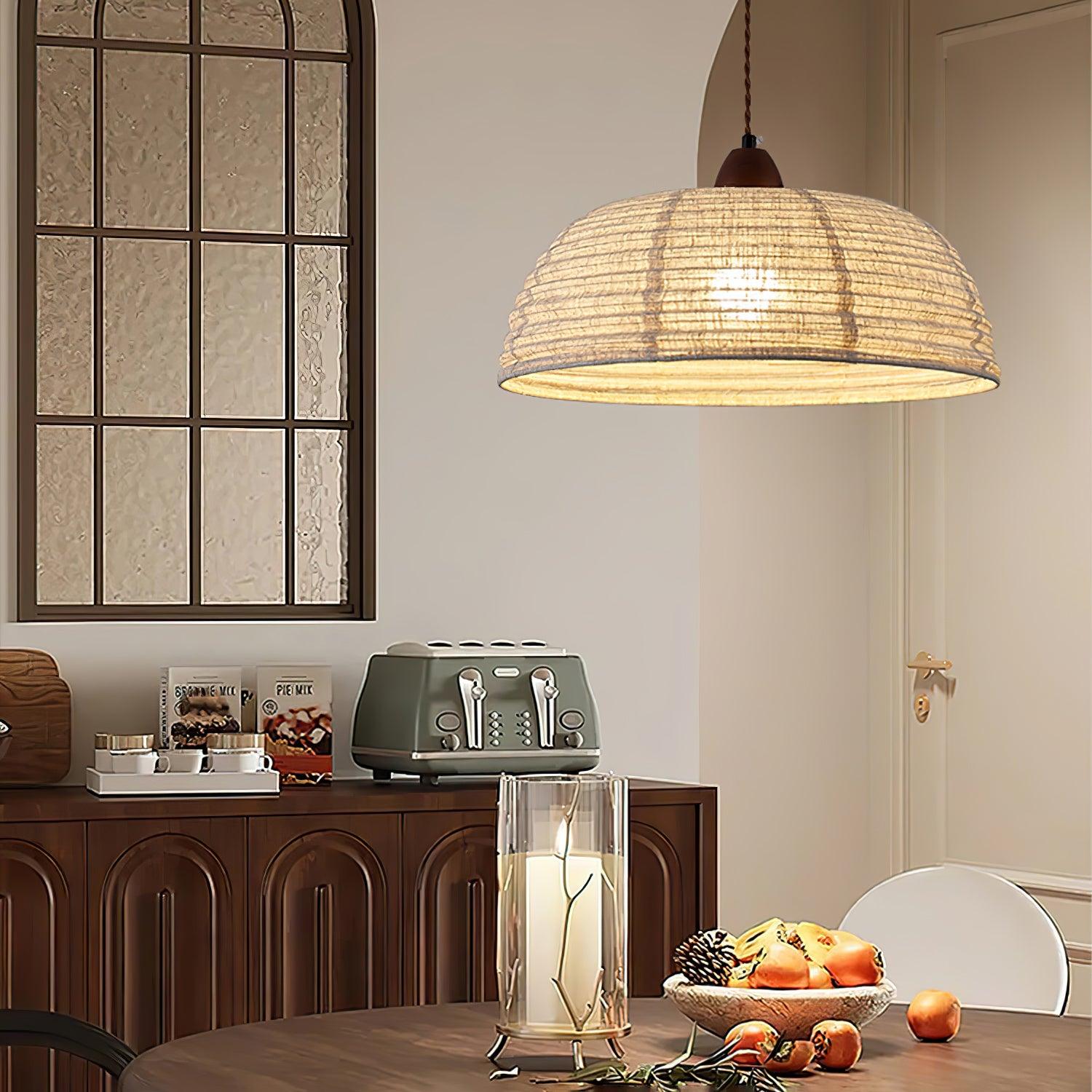 TimberLume Wood Pendant Light With Soft Fabric Shade | Lersk