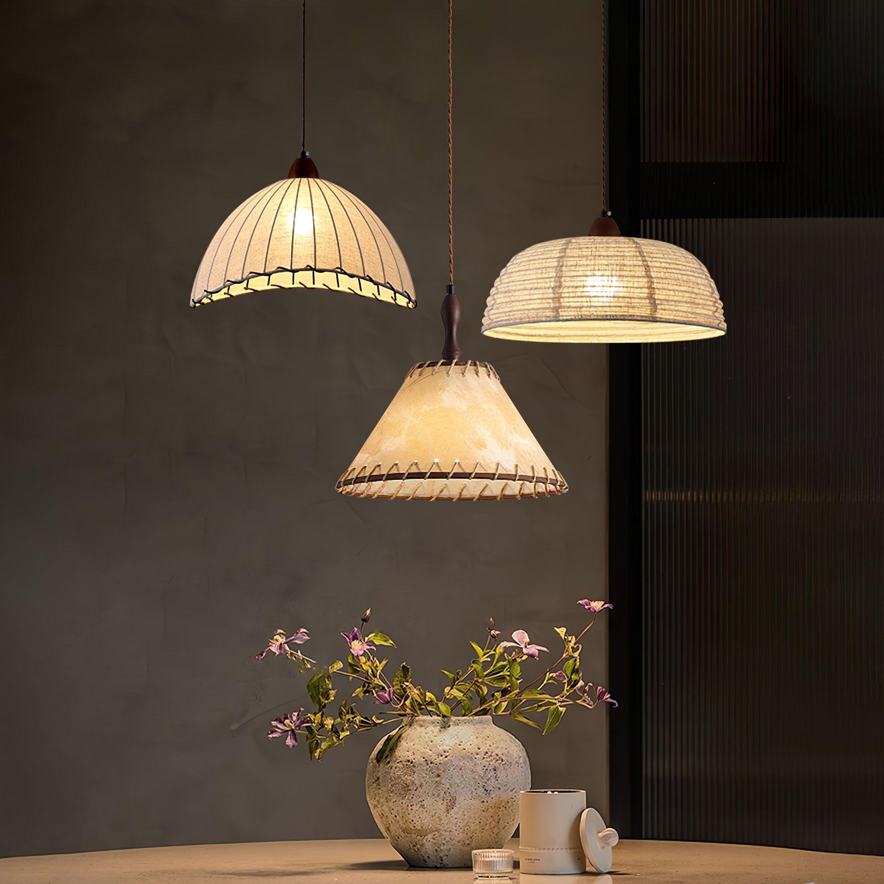 TimberLume Wood Pendant Light With Soft Fabric Shade | Lersk