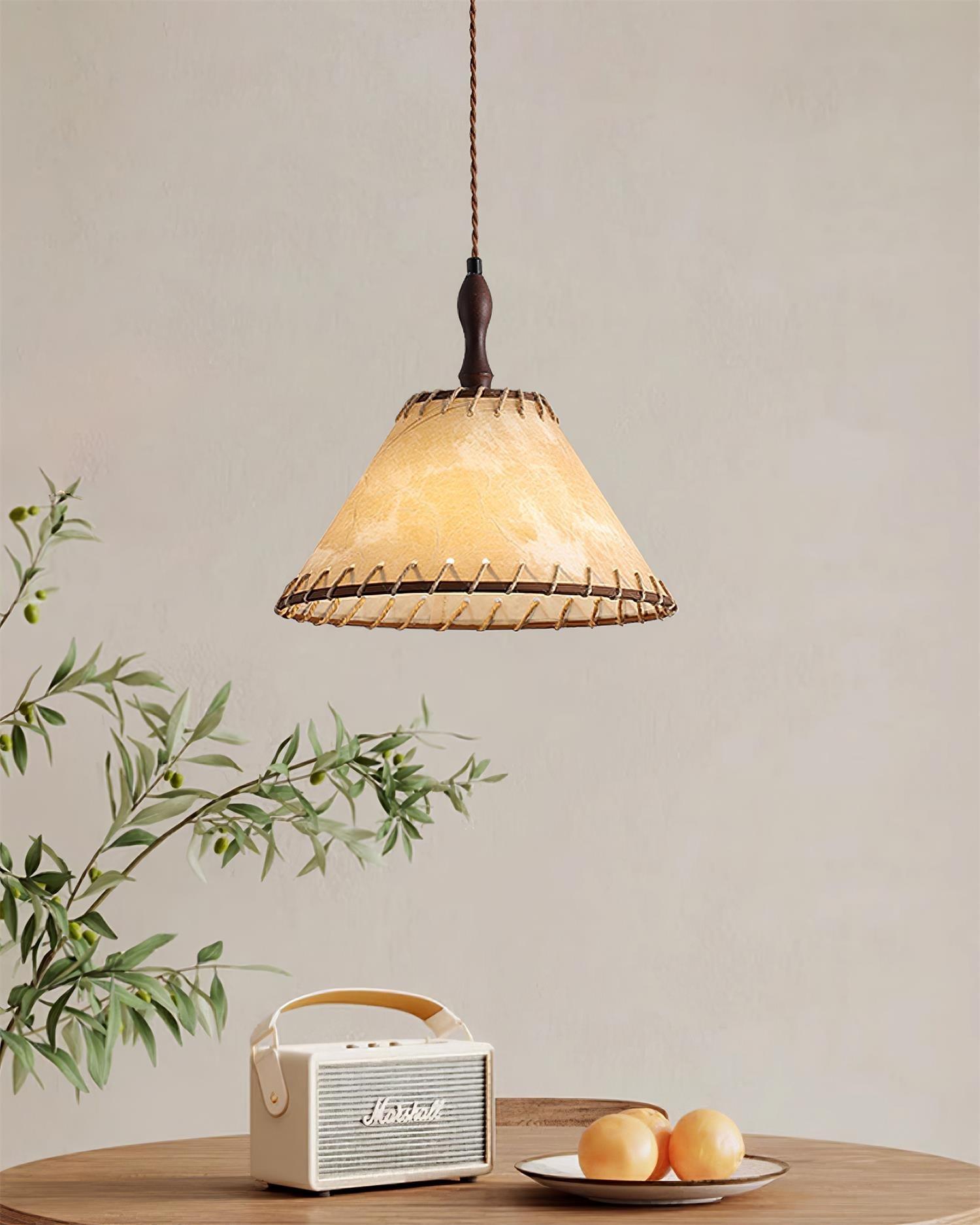 TimberLume Wood Pendant Light With Soft Fabric Shade | Lersk