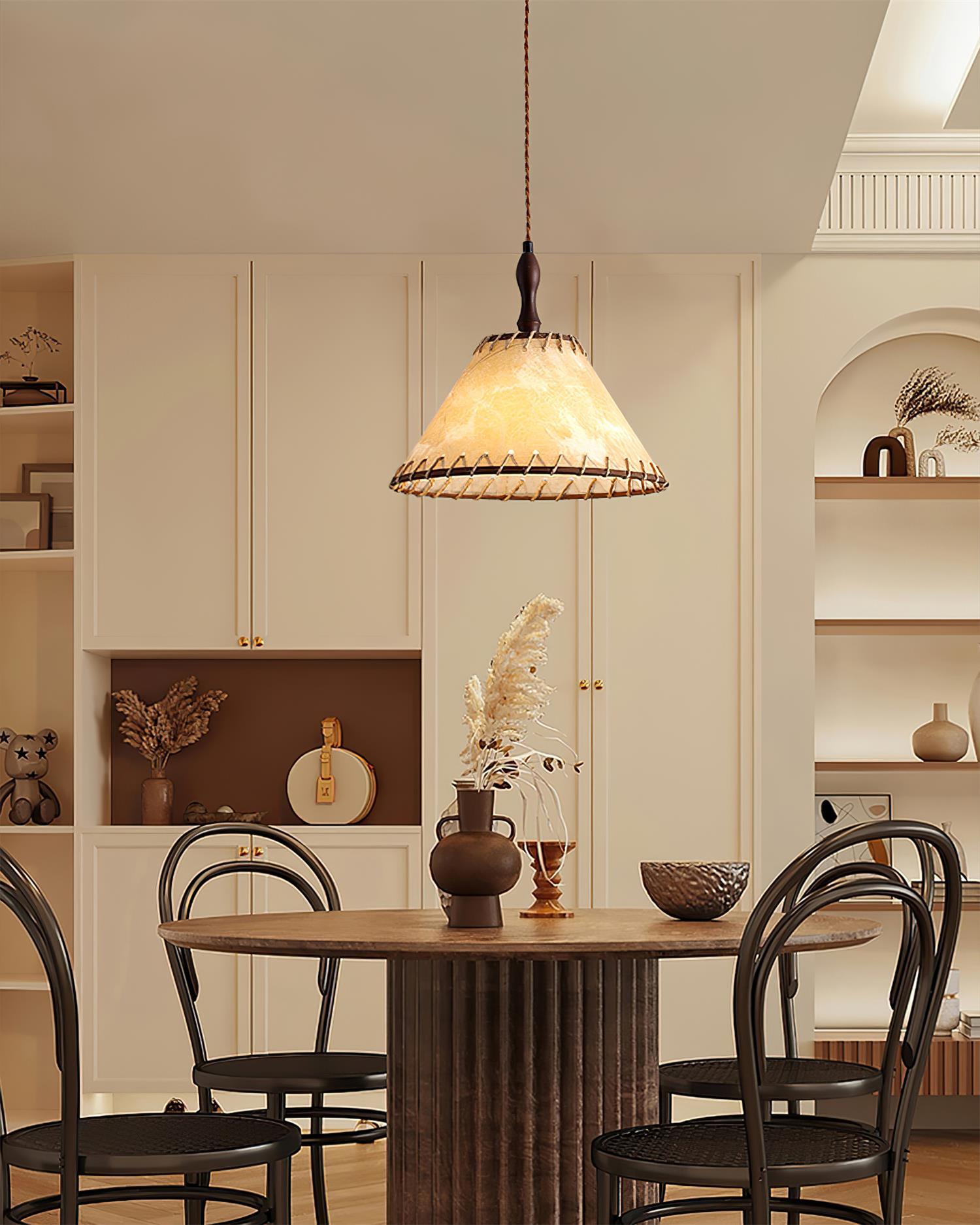 TimberLume Wood Pendant Light With Soft Fabric Shade | Lersk
