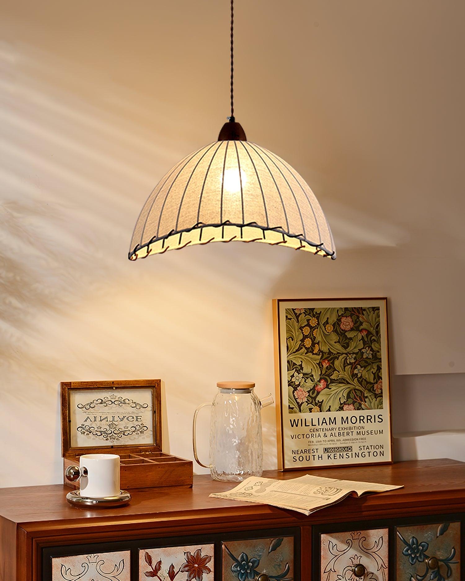 TimberLume Wood Pendant Light With Soft Fabric Shade | Lersk