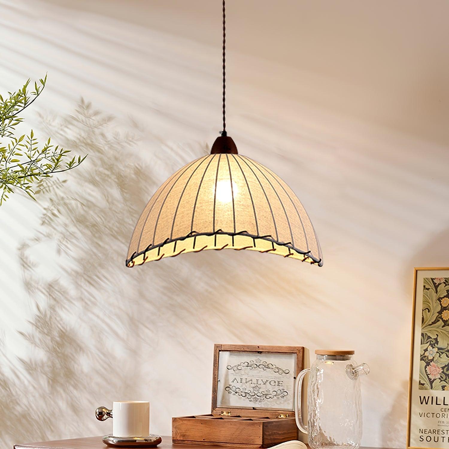 TimberLume Wood Pendant Light With Soft Fabric Shade | Lersk