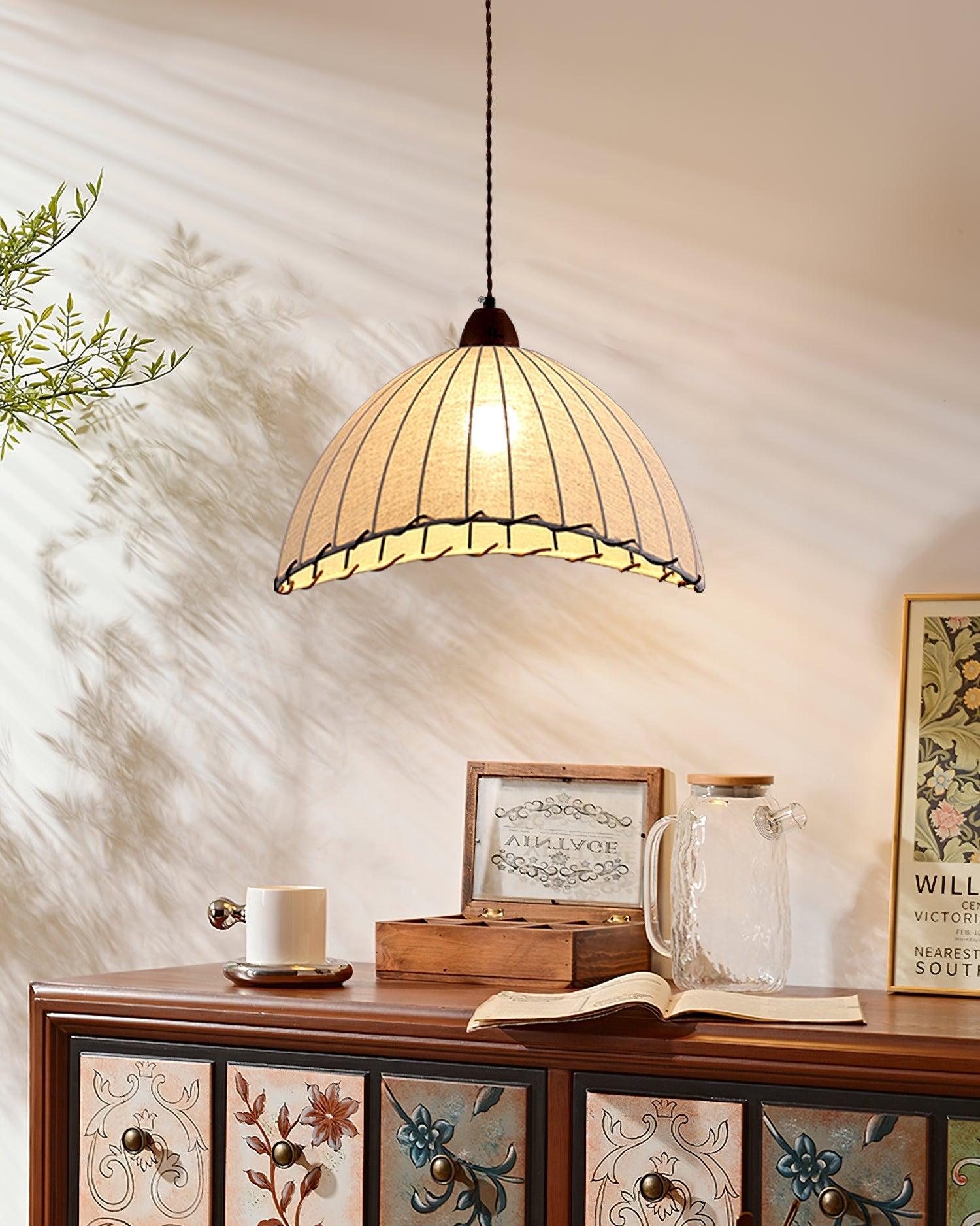 TimberLume Wood Pendant Light With Soft Fabric Shade | Lersk