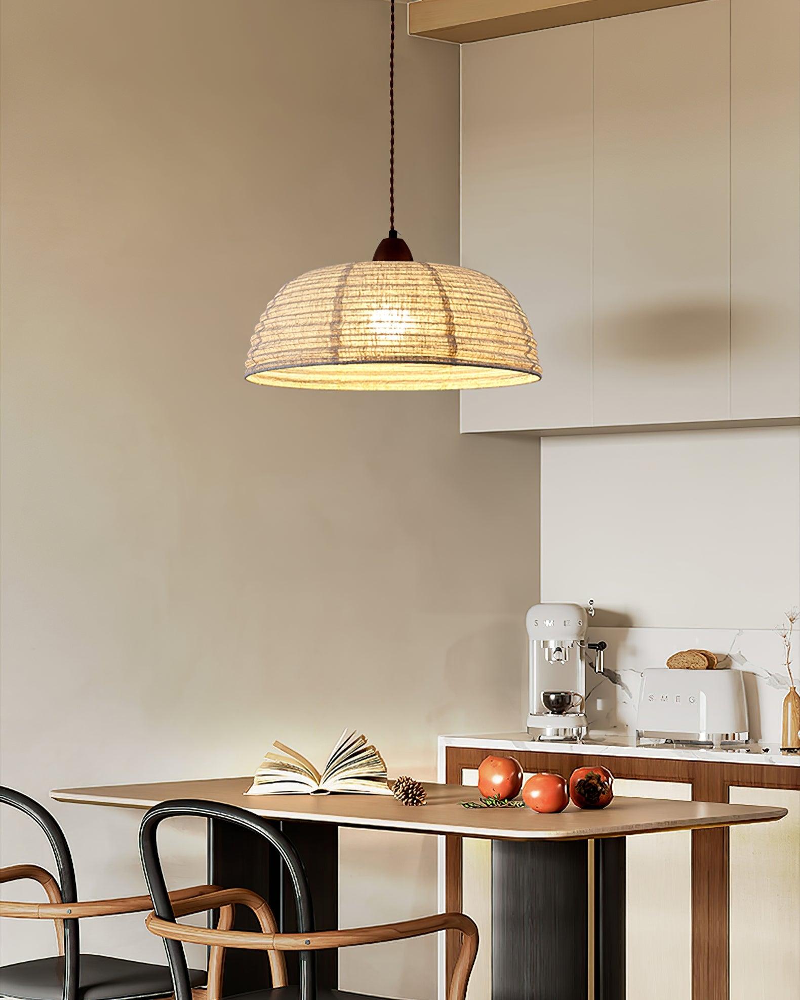 TimberLume Wood Pendant Light With Soft Fabric Shade | Lersk