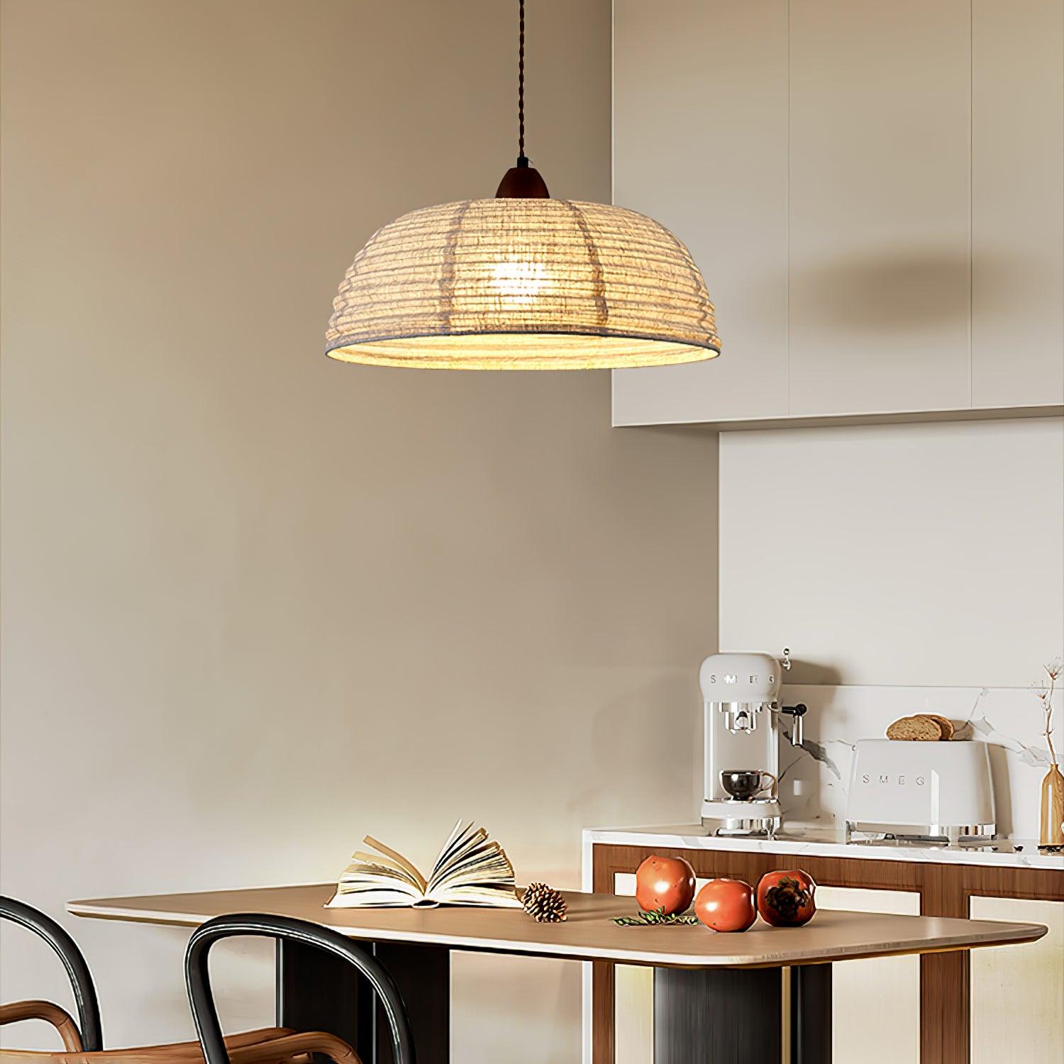 TimberLume Wood Pendant Light With Soft Fabric Shade | Lersk