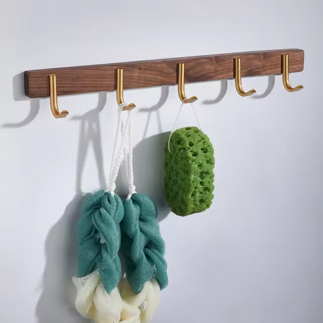 Rustic Wood Wall Hooks with Five Metal Hangers for Entryway | Lersk