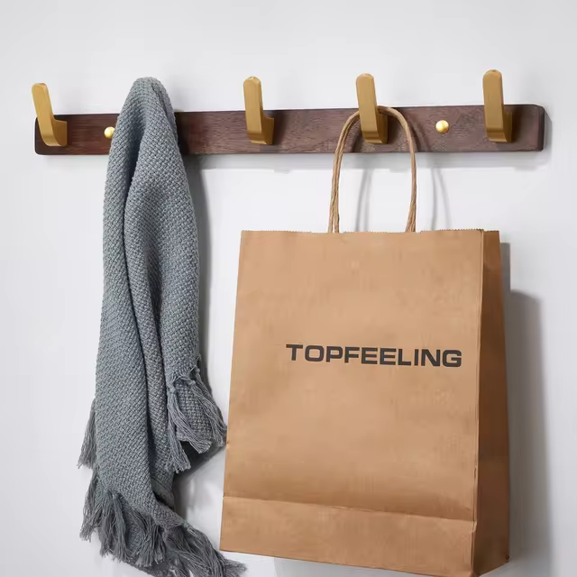 Rustic Wood Wall Hooks with Five Metal Hangers for Entryway | Lersk