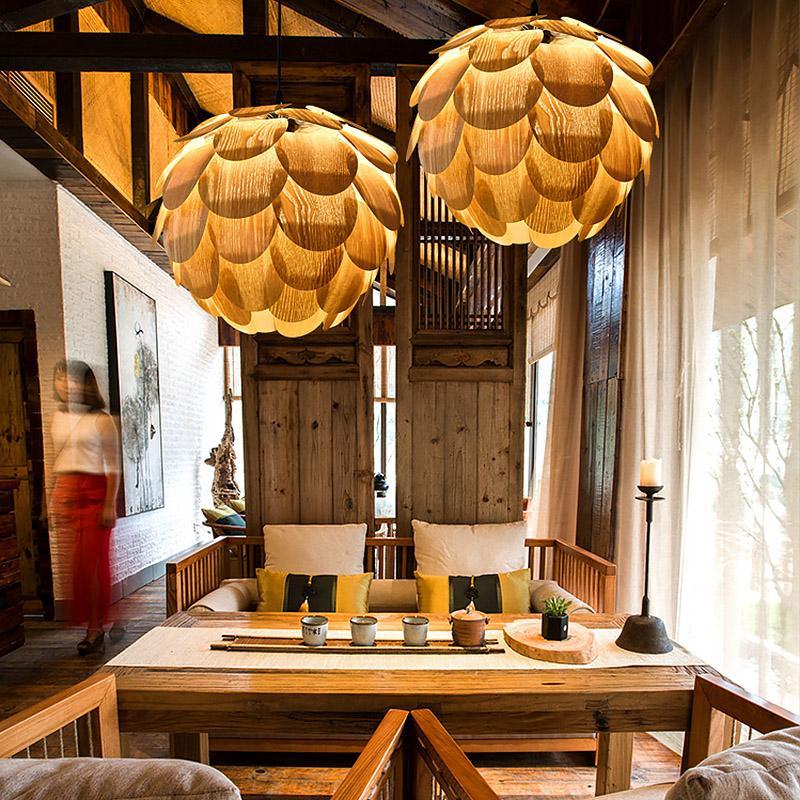 Lampada a sospensione in legno di ananas Suncrest per soggiorno rustico | Lersk