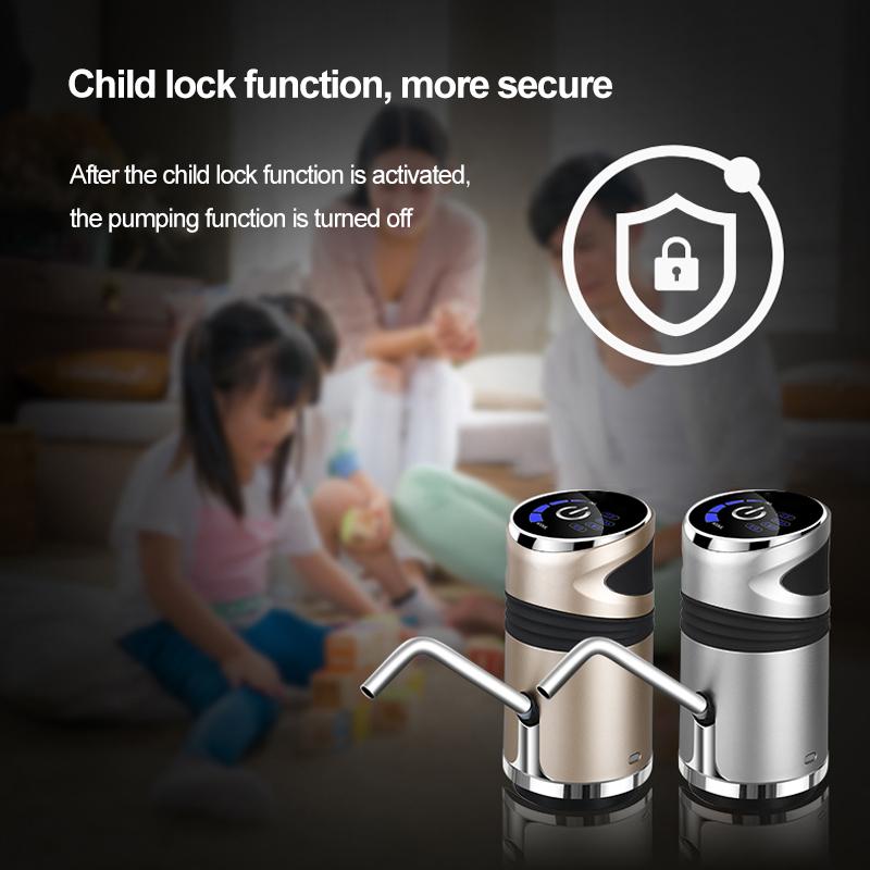 Rechargeable One-Touch Water Bottle Pump With Child Lock | Lersk