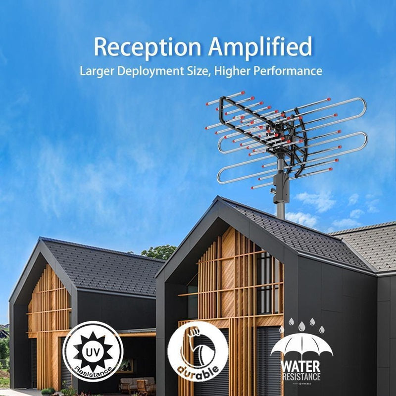 Antena de Televisión Exterior de Largo Alcance con Amplificador de Señal de Alta Definición para Recepción de Televisión Exterior | Lersk