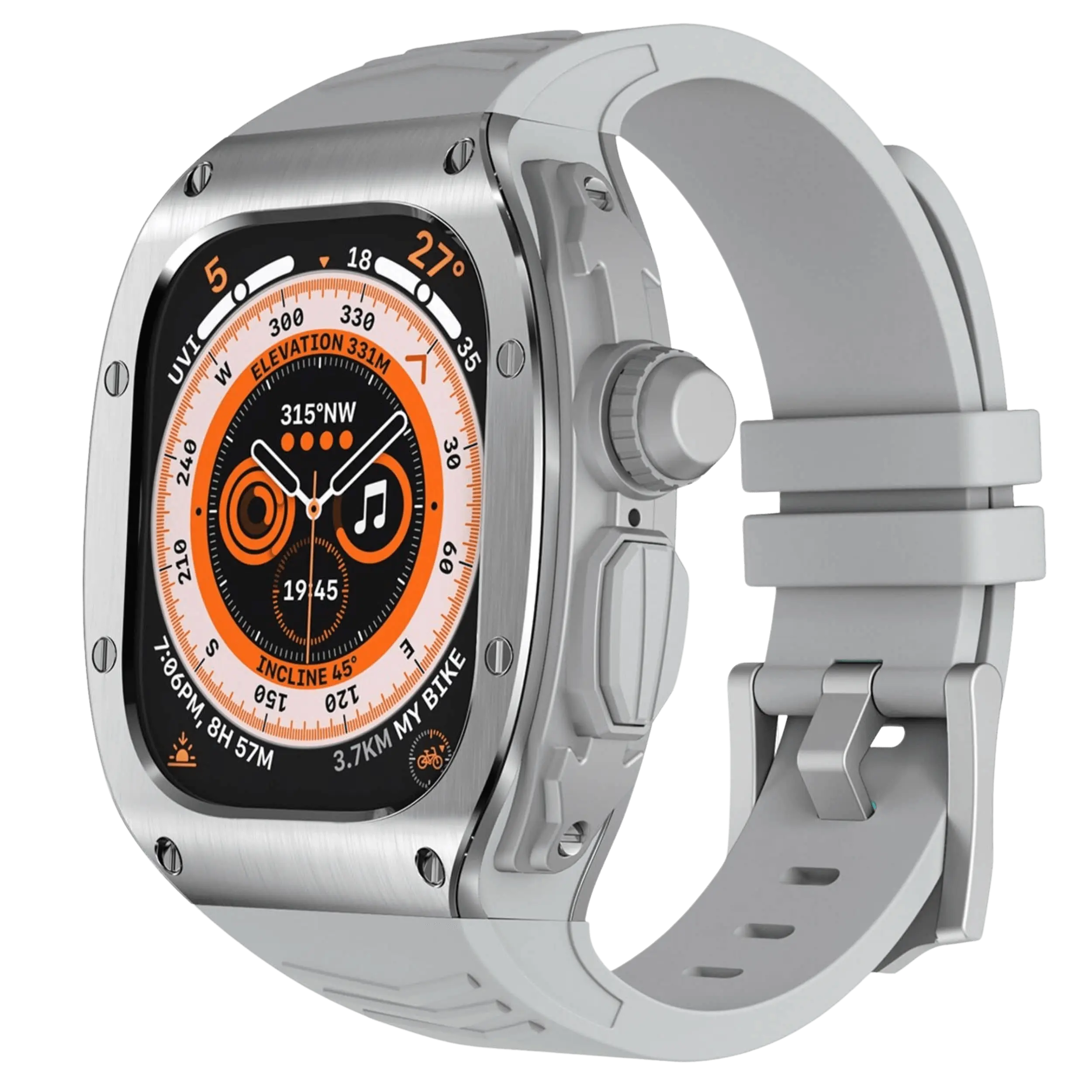 NovaVeil Premium rustfrit stål-etui og silikone-rem til Apple Watch Ultra | Lersk