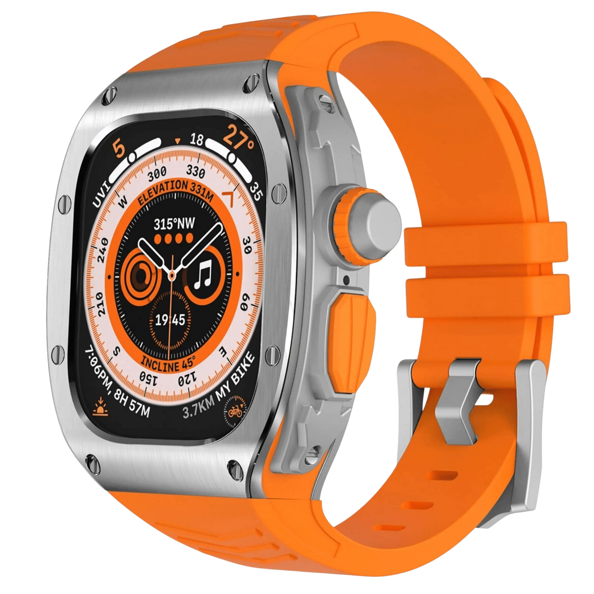 NovaVeil Premium Stainless Steel Case and Silicone Band for Apple Watch Ultra