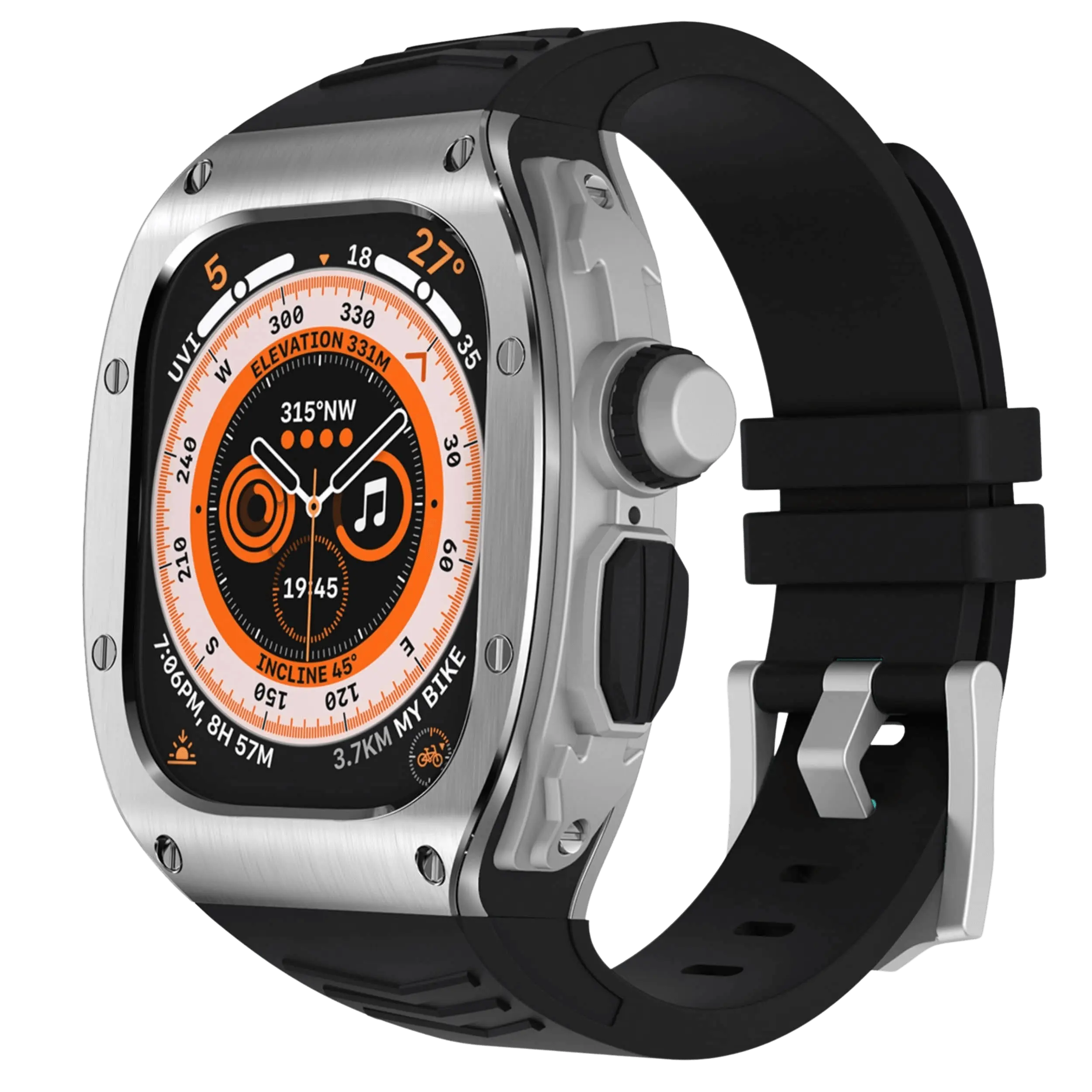 Boîtier en acier inoxydable Xyra et bracelet en silicone pour Apple Watch Ultra | Lersk