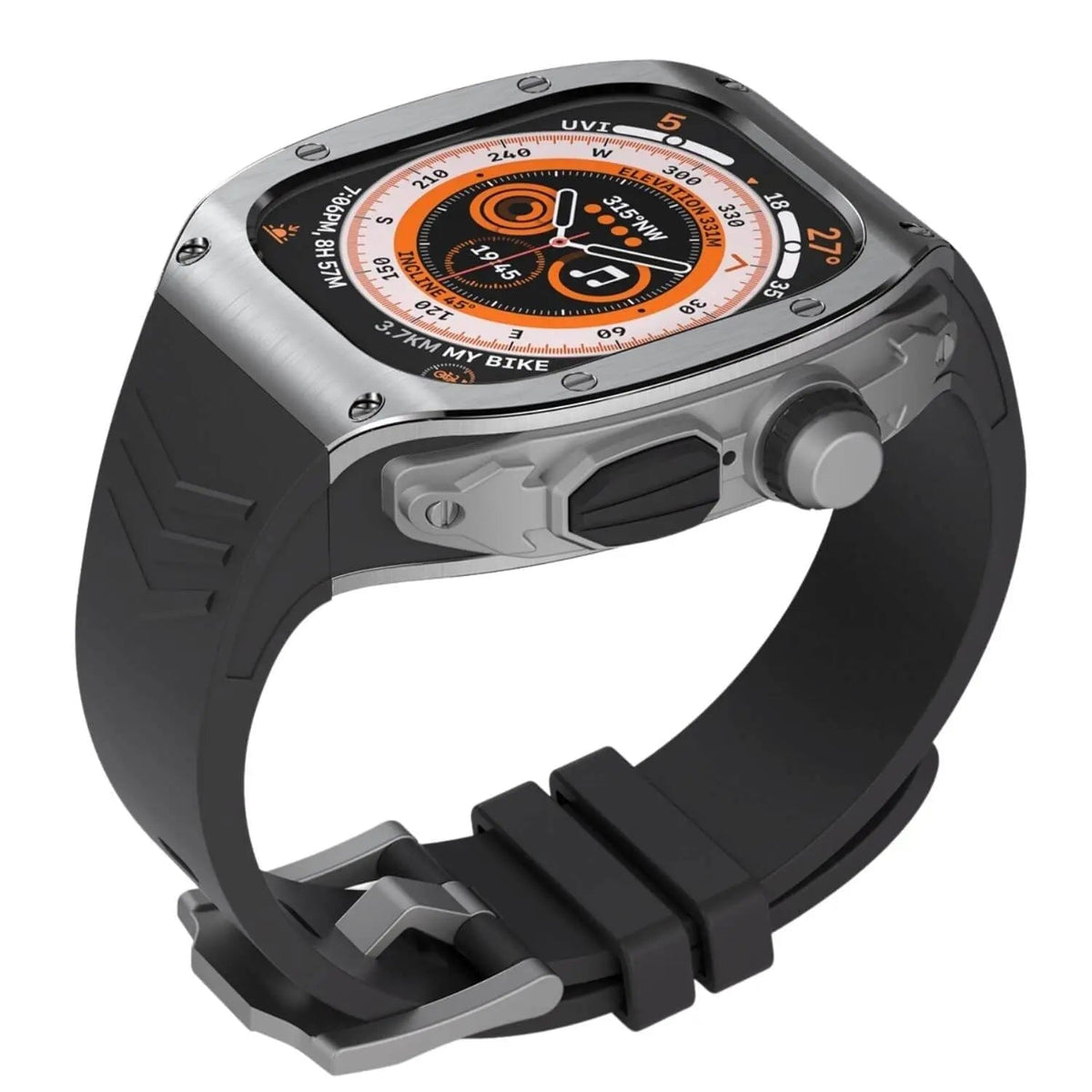 NovaVeil Premium Stainless Steel Case and Silicone Band for Apple Watch Ultra
