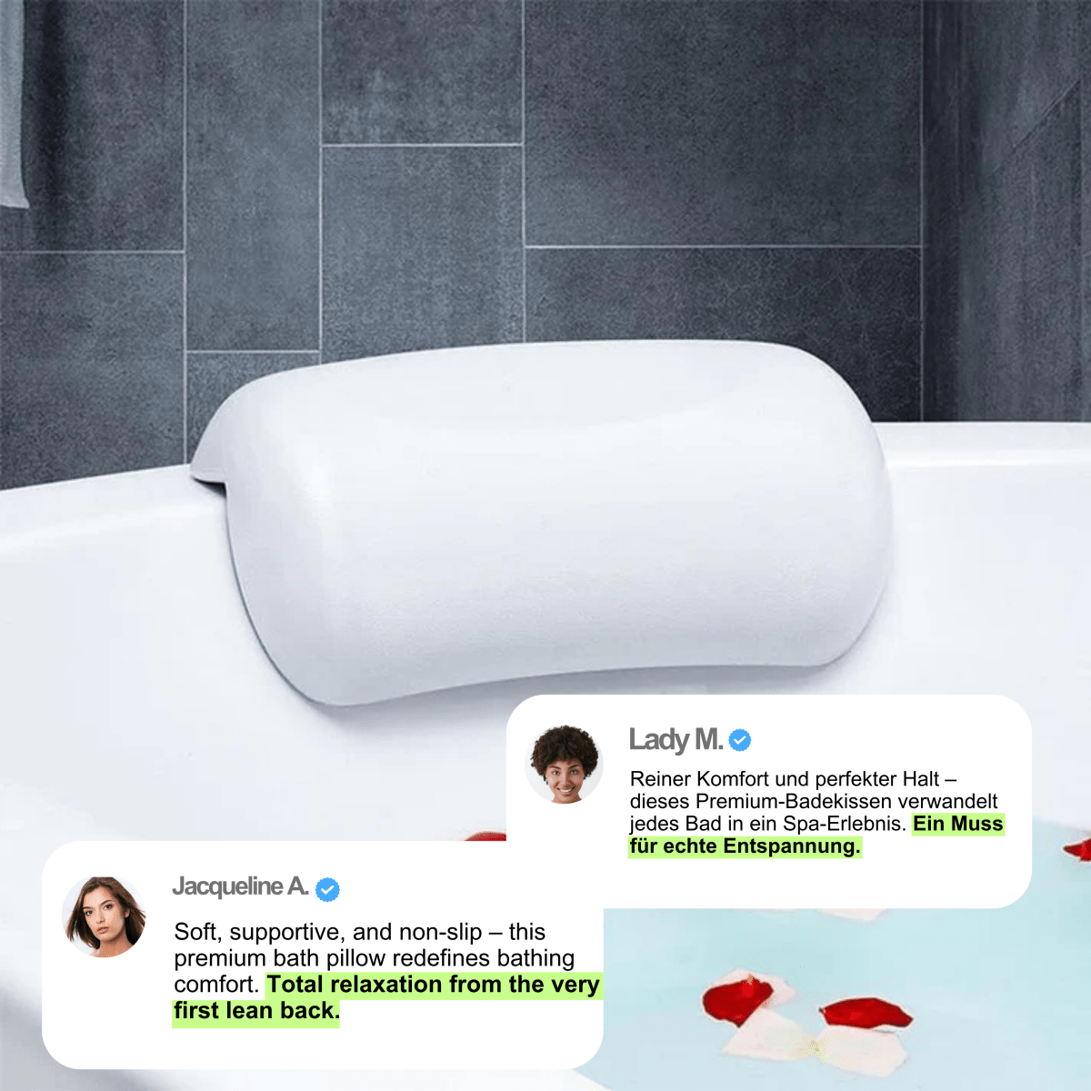 Oreiller de bain premium AquaCloud - Soutien ergonomique pour le cou et la tête pour une relaxation digne d'un spa à la maison | Lersk