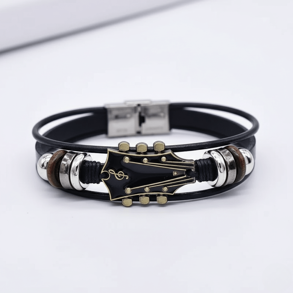AXECHORD Guitar Leather Bracelet With Vintage-Inspired Design For Everyday Style | Lersk