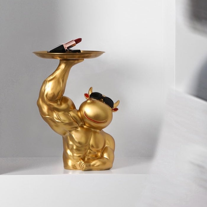 Luxio Gold Cow Tray Decor for Tables and Desks Rich Design | Lersk