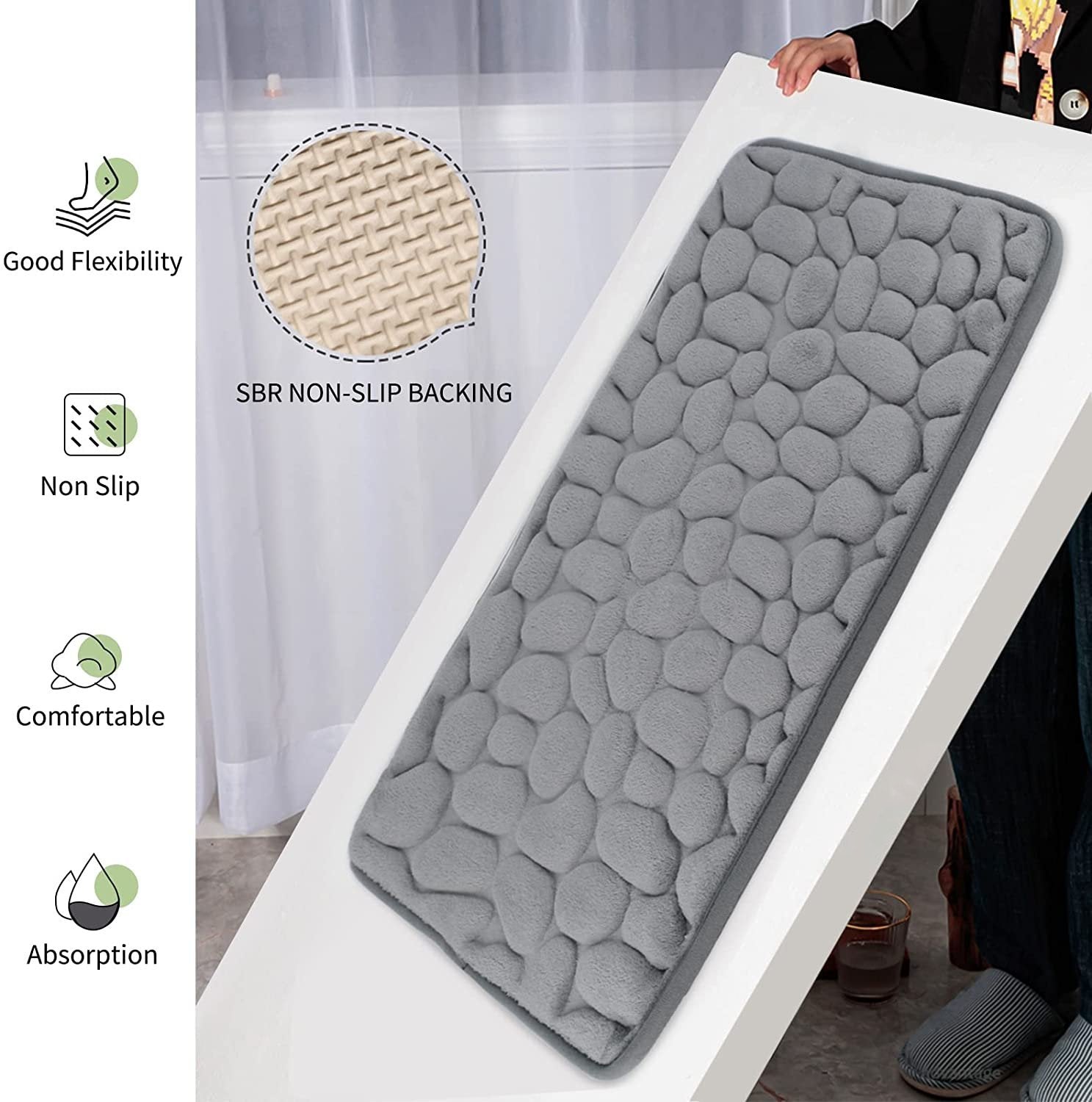 Tappetino da bagno con motivo ciottolato per comfort assorbente e sicurezza familiare | Lersk
