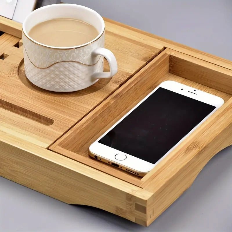 Aurevo Bamboo Bath Caddy Extendable Luxury Bathtub Tray For Wine Glass And Book Holder | Lersk