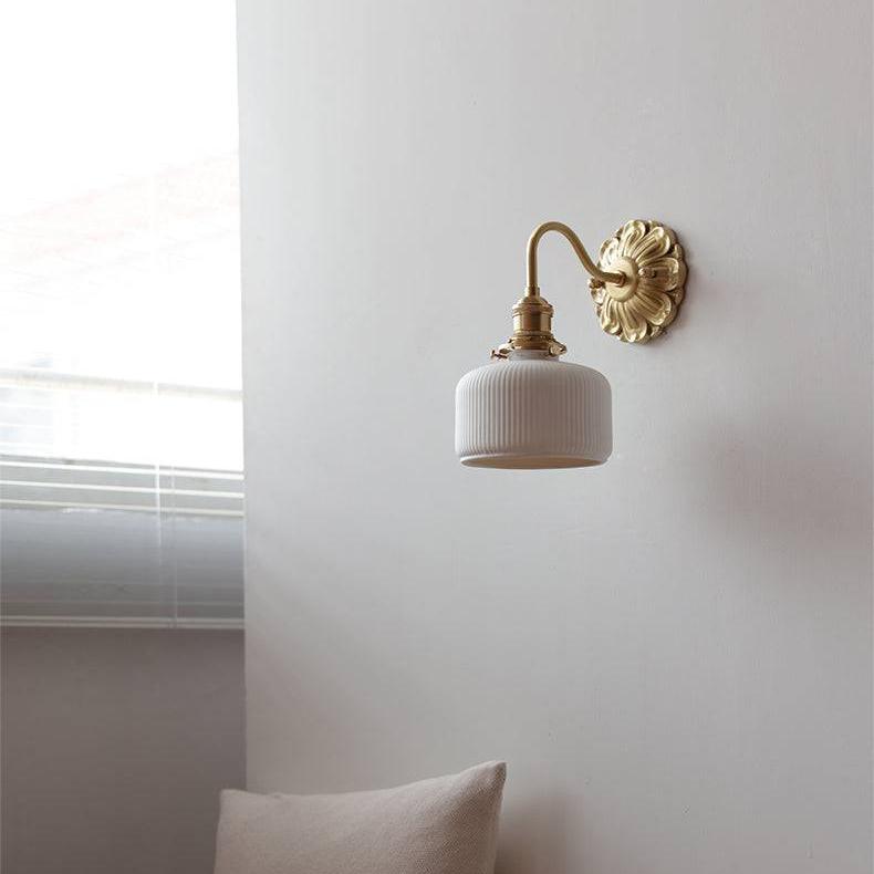 Lestrova Brass and Ceramic Wall Light With White Shade | Lersk
